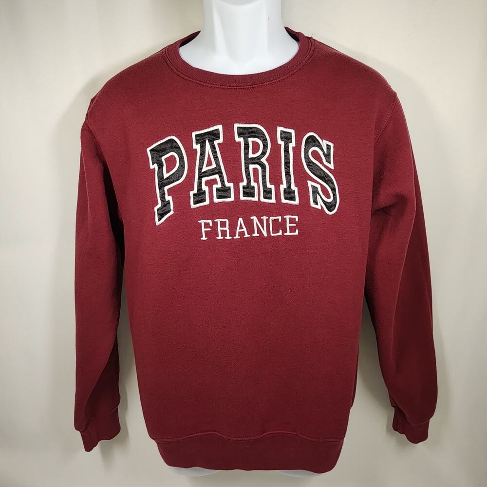 Paris France Maroon Crewneck Fleece Sweatshirt Medium